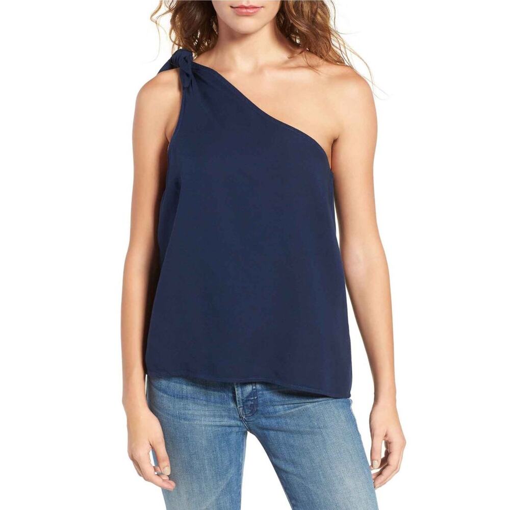 NEW Splendid Navy Rayon Crosshatch One Shoulder Tie Tank‎ Women's Size XS